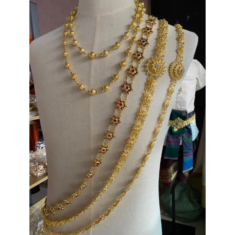 

2025 Thai amulet square double-sided black agate necklace Dai clothing accessories gold shoulder chain