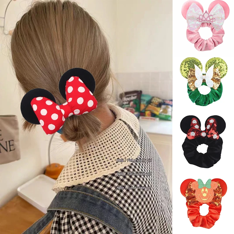 Disney Ears Hair Scrunchies Velvet Hairbands For Girls Sequins Bows Headband Women Kids Party Diy Haaraccessoires