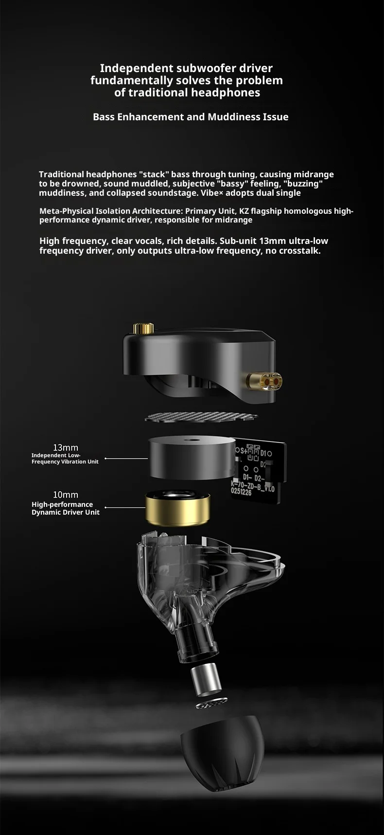 KZ Vibe X HIFI In-Ear-Monitor-Kopfhörer, 13-mm-Treiber, tiefer Bass, kabelgebundene IEM-Ohrhörer, Geräuschisolierung für Musik und Gaming. – Detail 8