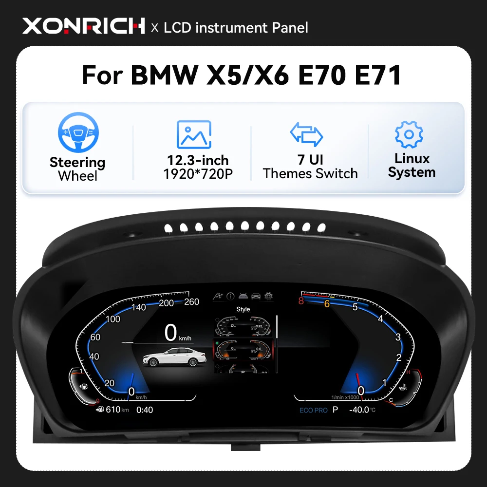 XONRICH 1920*720 Zoll Auto Lcd Dashboard Für BMW X5 E70 X6 E71 2006-2013 CCC CIC Panel Virtuele cockpit Tachometer Voor