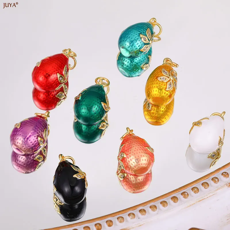 JUYA New 3D Water Drop Pendant Bohemia Type CZ Enamel Charm For DIY Women Necklaces Jewelry Making Accessories