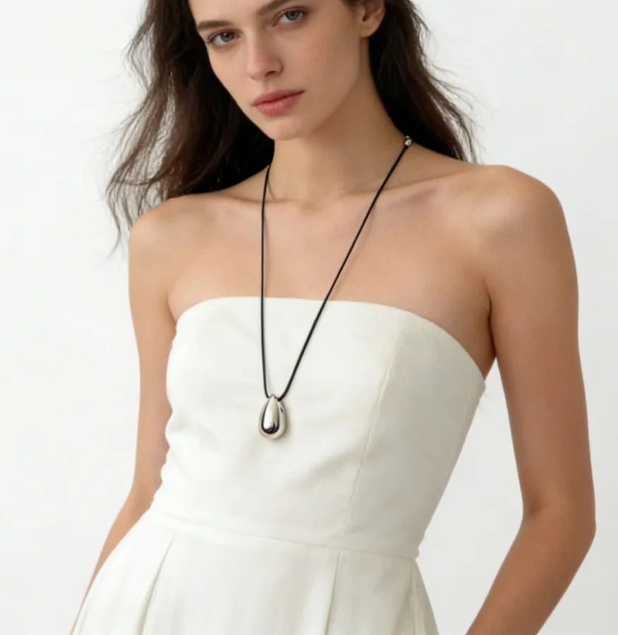 

Leather Cord Beads Pendant Necklace Designer T Show Runway Gown Rare INS Japan Korean