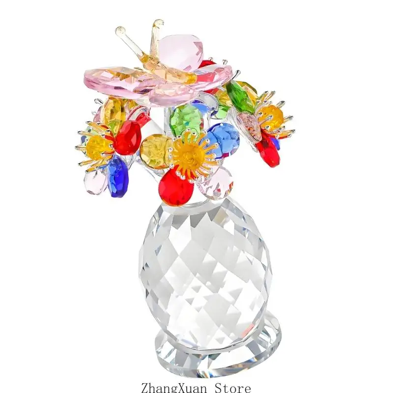 Klare facettierte Kristallblumenfigur für Eingangsregal und Beistelltischdisplay 3XUF – Detail 3