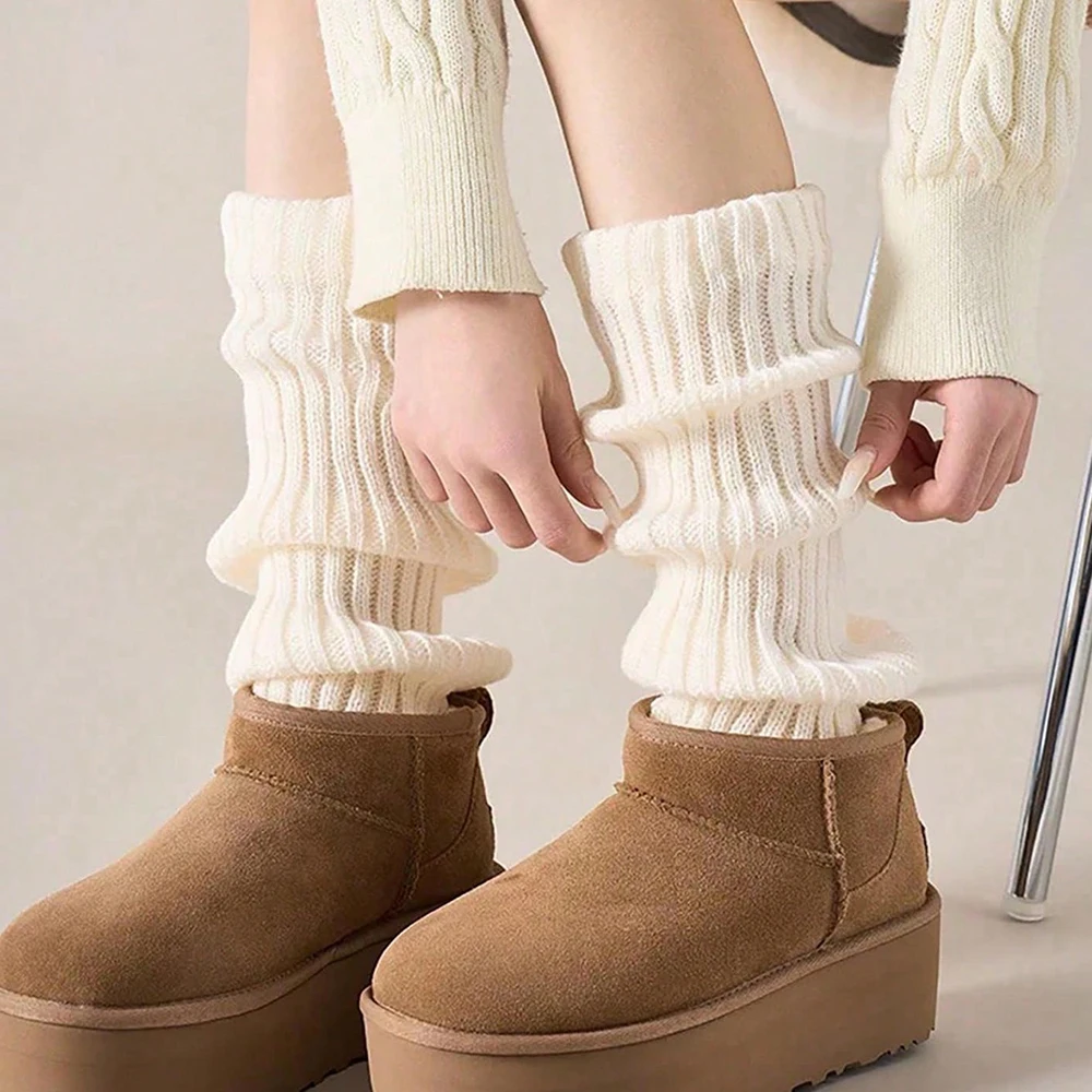 1 Para Klasycznych Dzianinowych Ocieplaczy na Nogi, Prążkowane Podkolanówki, Damskie Skarpety, Dzianinowe podkolanówki zapewniające komfort