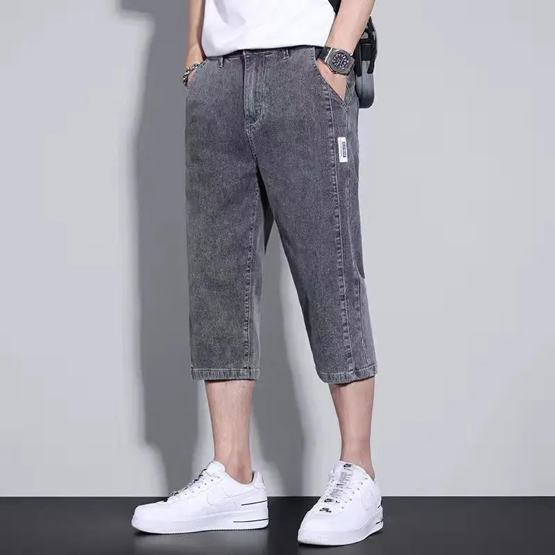 Summer New Korean Thin Loose Straight Short Jeans Men Solid Button Zipper Patchwork Pockets Simple Casual Versatile Denim Shorts