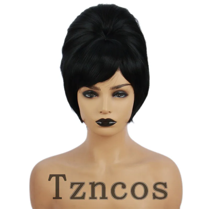 Tzncos 70s 80s Women Housewife Beehive Costume Wigs Wife Black Hair