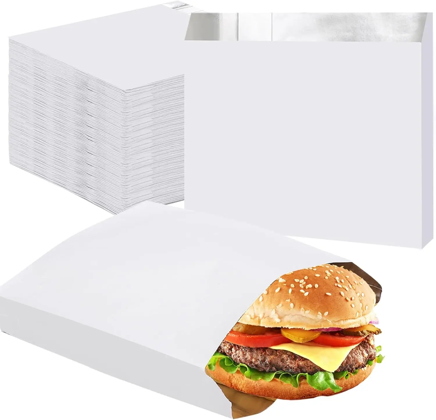 

Disposable Grease Bags 200pcs 6.7x6.7x1.2in Foil Sandwich Wrappers for Hot Food Bakery Cookies Snack Take-out