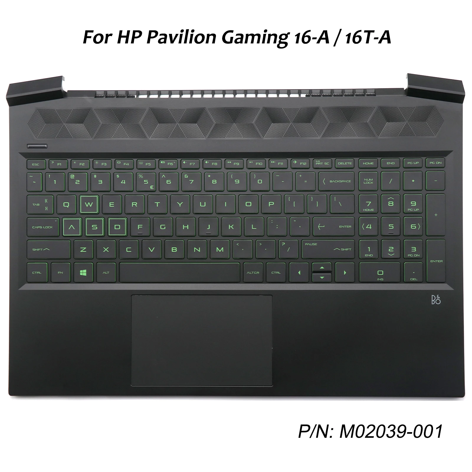 Gaming Keyboard E Yooso - คีย์บอร์ดพร้อมทัชแพดแบบมีไฟแบ็คไลท์สีเขียวรุ่นใหม่สำหรับ HP Pavilion Gaming 16-A 16T-A000,