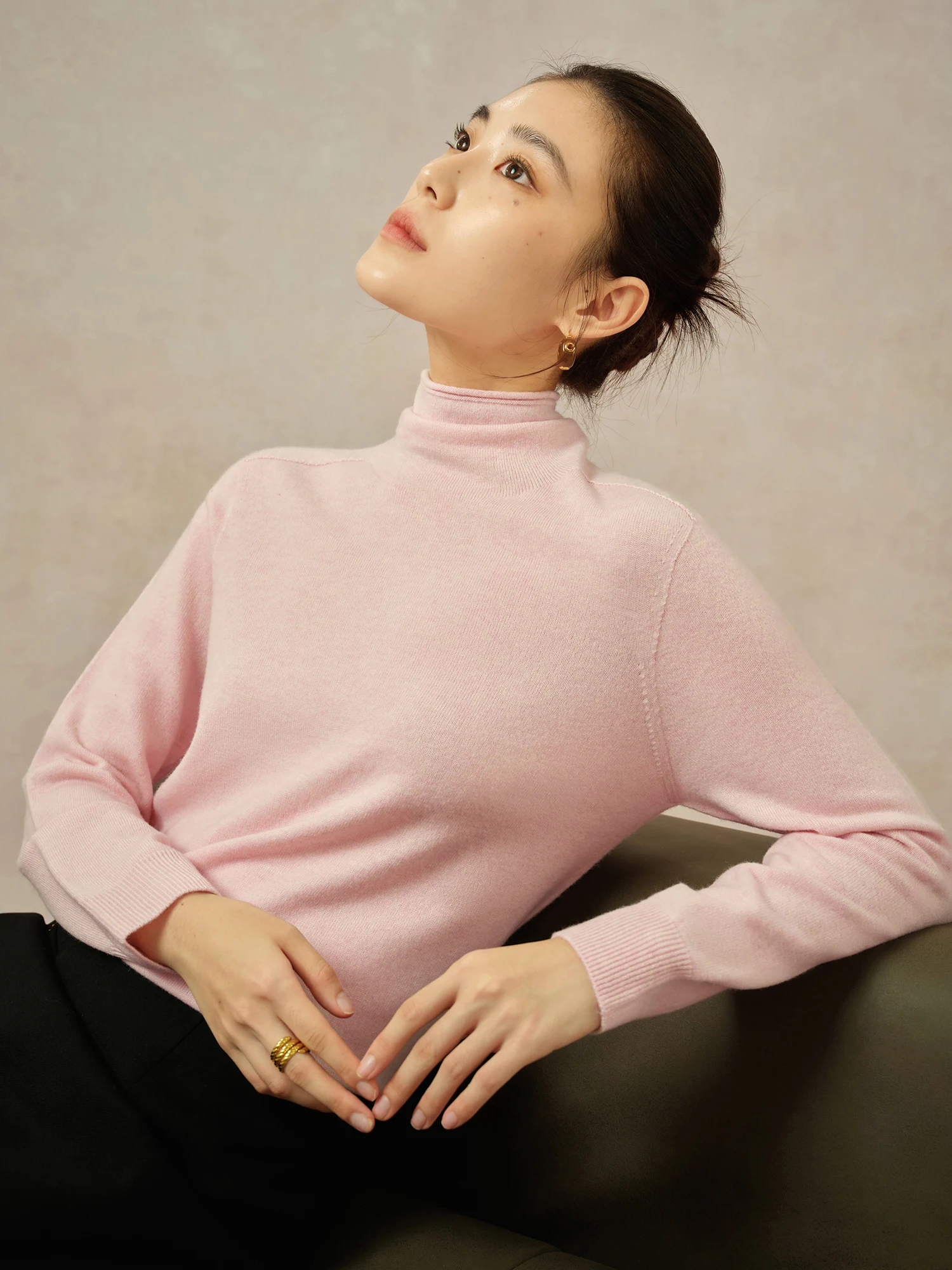 DUSHU 여성용 울 풀오버 100%, 라운드 넥, 베이지, 심플한 여성용 긴팔 스웨터 탑... - 1