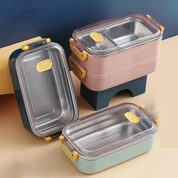 Fiambrera portátil de acero inoxidable para niños, caja de almuerzo Bento para oficina, Picnic, ensalada, fruta, contenedor de almacenamiento de alimentos