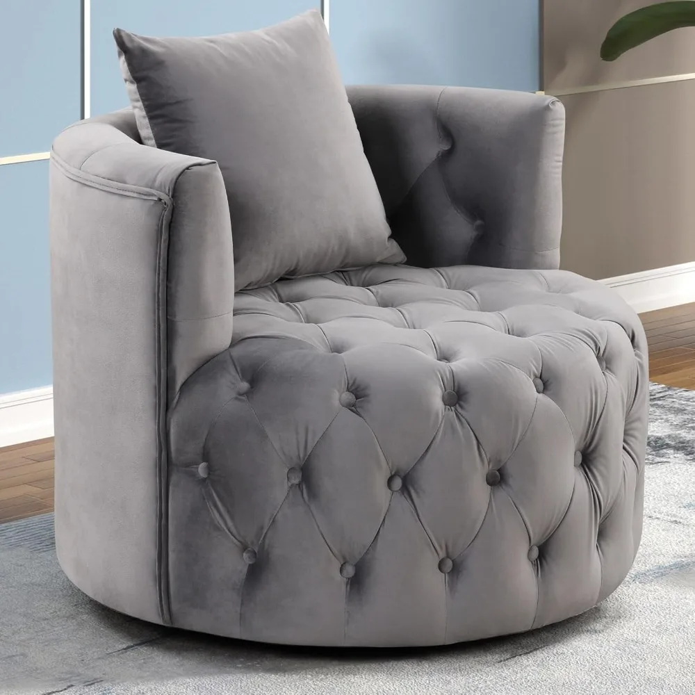 

Swivel Barrel Chair with Velvet Fabric, Swivel Accent Chair Modern Chair with Plump Pillow, Comfy Round Accent Chairs Swivel Ch
