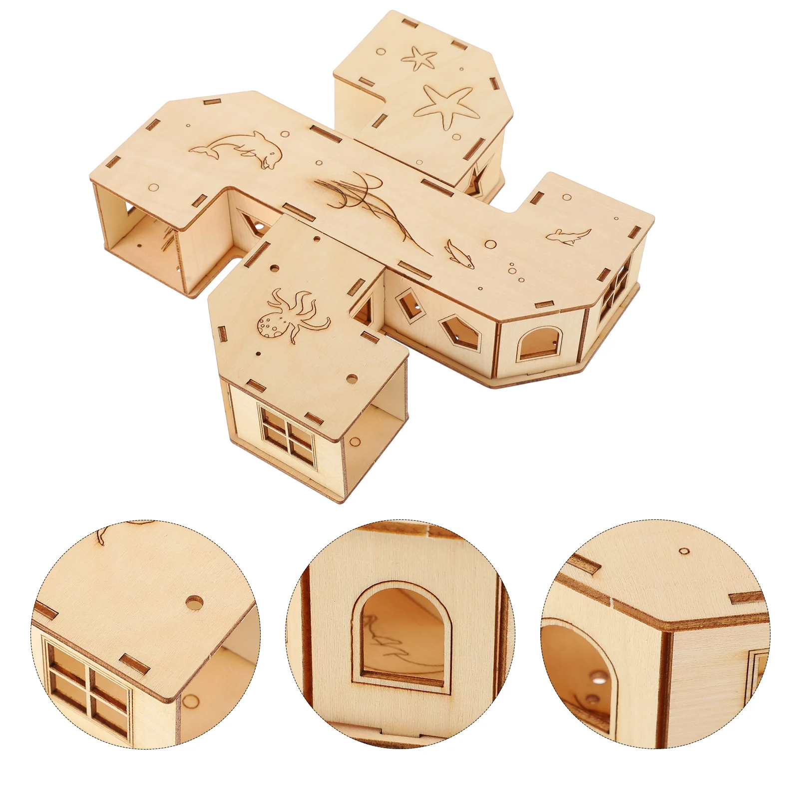 

Wooden Hamster Tunnel Maze Toy Pet Labyrinth Small Animals Exercising Platform for Hamster Mouse and Hedgehog