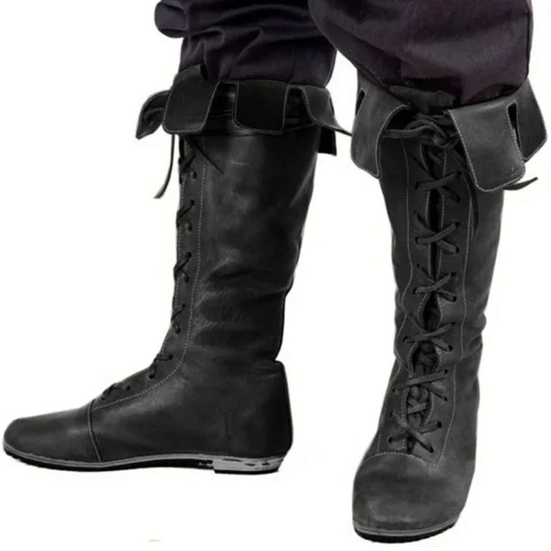 Medieval Men Knight Boots Vintage Lace Up Shoes Middle Ages  Pirate Cosplay Women Halloween Archer Costume Fancy American