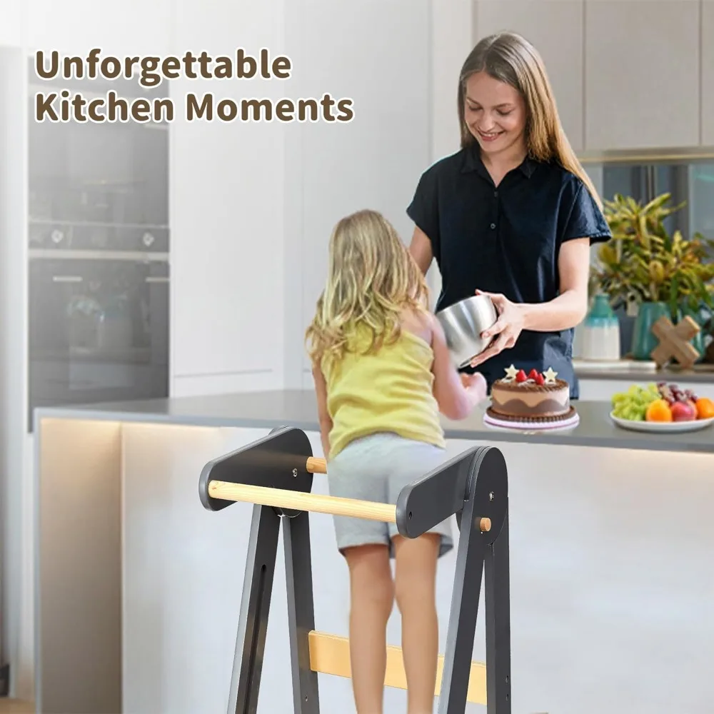 Taburete plegable de cocina premontado، torre plegable para learn con 3 alturas ajustables، torre Montessori para niños de 1.