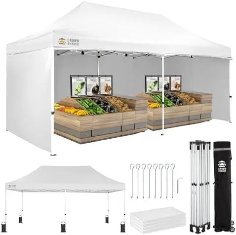 

10x20 Pop Up Canopy Tent, Thicken Frame Commercial Heavy Duty Tent, 4 Sidewalls 8 Stakes & 4 Sandbags & 4 Ropes