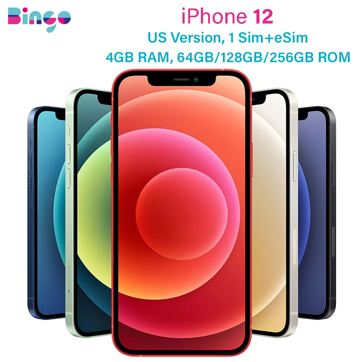 هاتف iPhone 12 A2172 64GB 128GB 512GB ROM 4GB RAM 6.1 "حقيقي سوبر ريتينا XDR OLED Face ID A14 Bionic eSIM 12MP هاتف محمول أصلي #1