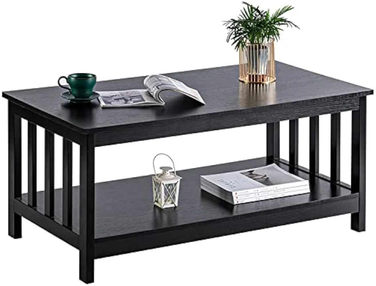 ChooChoo Mission Coffee Table, Black Wood Living Room Table with Shelf, 40 Black