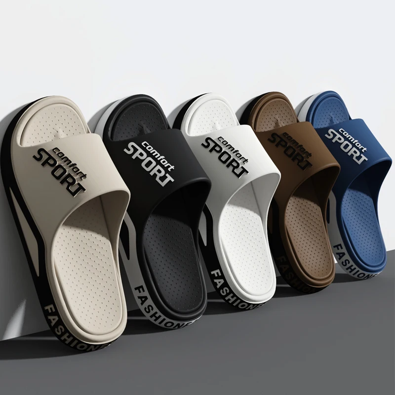 

Новые модные мужские сандалии, летние домашние нескользящие удобные тапочки для душа, прогулочные приморский пляж, плоская подошва