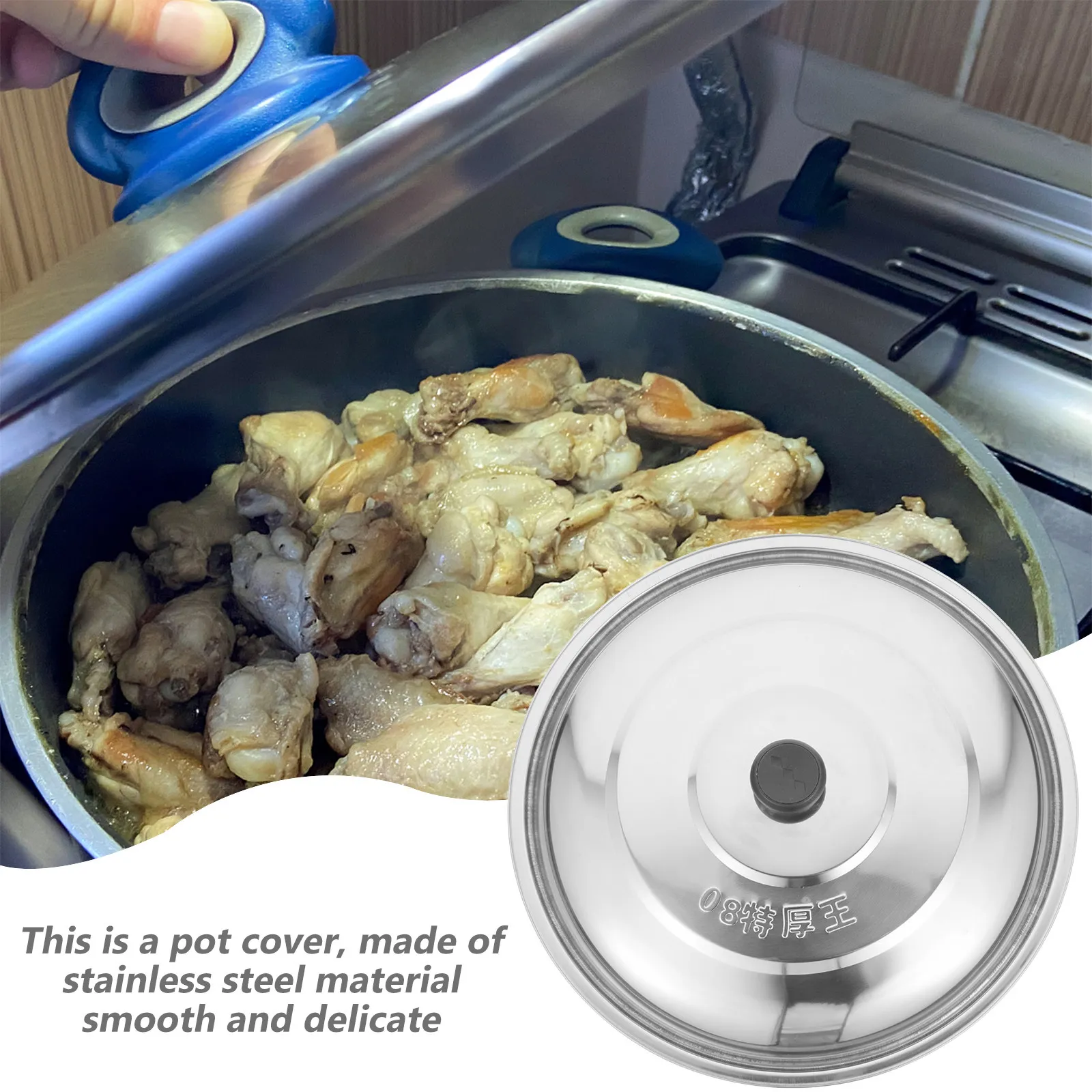 Stainless Steel Pot Cover Household Pan Lid Round Multi-Function Lid with Steam Retention Handle Suitable for Pots Woks Pans