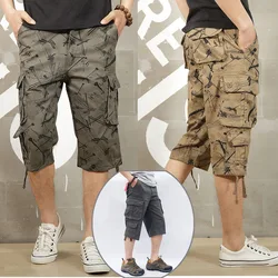 2023 New Men's Casual Tooling Cropped Pants Cotton Beach Pants Large Size Men's Loose Pants Work Straight Leg Pants