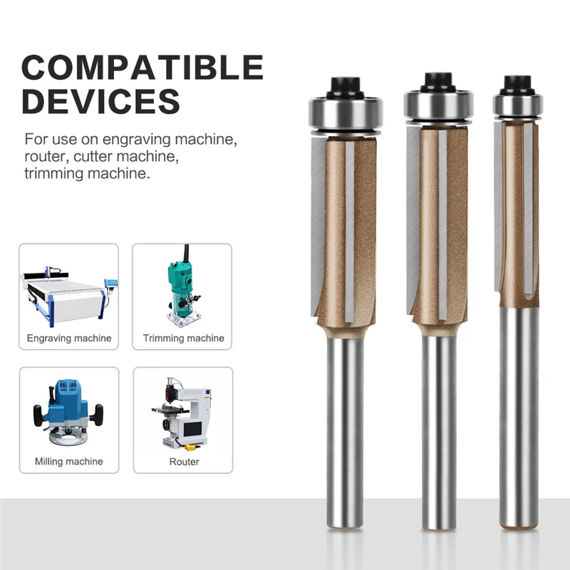 

SOFT-4PCS 6Mm Shank Three-Blade Double Bearing Flush Trim Bit Router Bit Professional Woodworking Milling Cutter For Wood Bit