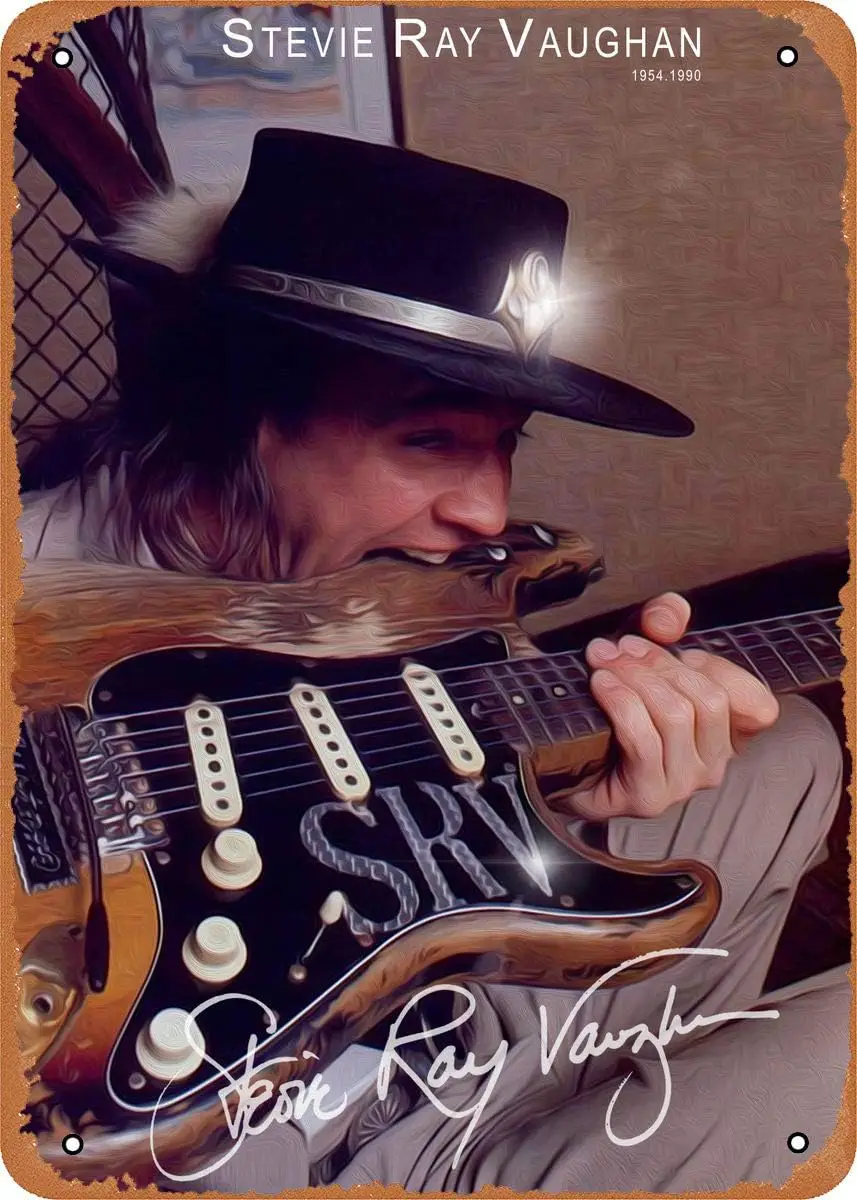 Guitars Music SRV Stevie Ray Vaughan Plaque Poster Metal Tin Sign Retro Vintage 8x12 Inch Wall Decor