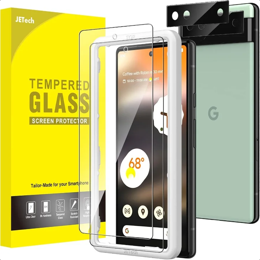 واقي شاشة لهاتف Google Pixel 6a مقاس 6.1 بوصة مع واقي عدسة الكاميرا، أداة سهلة التركيب، متوافقة مع بصمة الإصبع