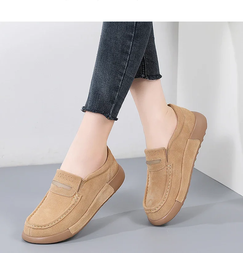 Cow Suede Leather Ladies Loafers Autumn Women\'s Shoes Platform Flats Sneakers Female Moccasins Shoe Women Creepers Slip on Shoes