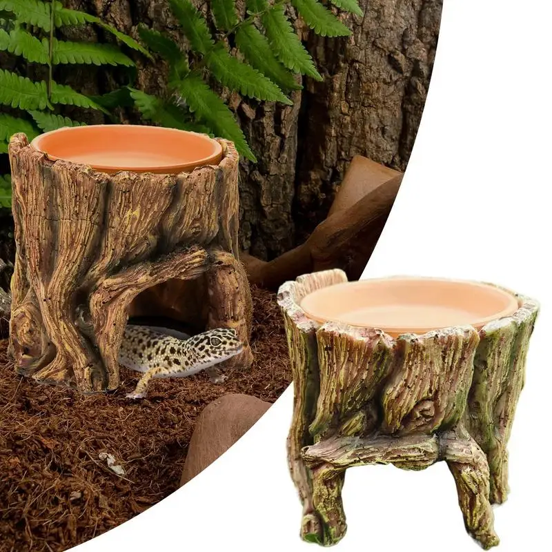 

Reptile Cave With Water Dish Trunk Design Humidity Reptile Feeding Dish House Snake Food Bowl Feeder For Lizard Gecko Turtle