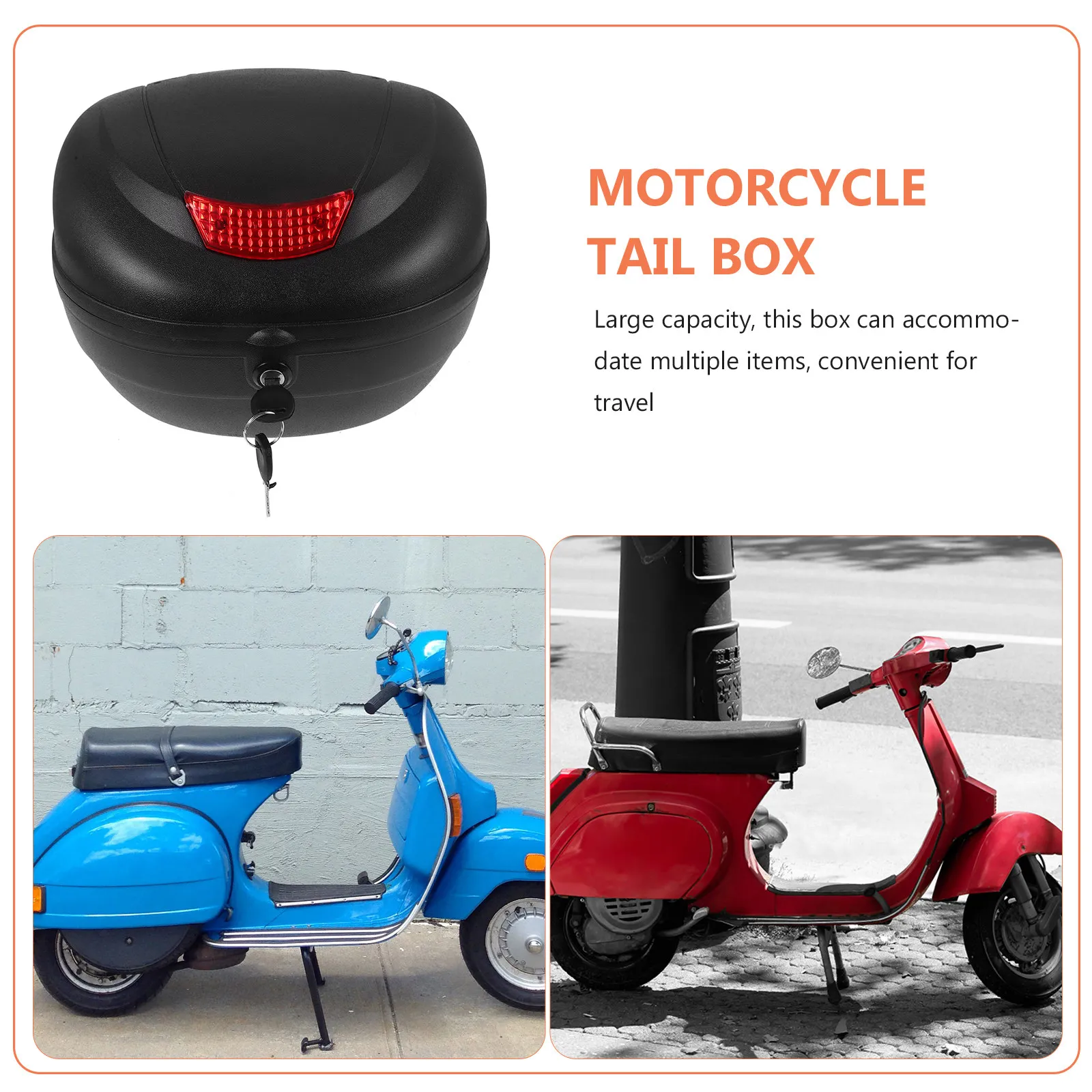 Motorcycle Top Case Plastic Rainproof Reflective Motorcycle Tail Box Large Capacity Easy Install Rear Trunk Storage Case Luggage