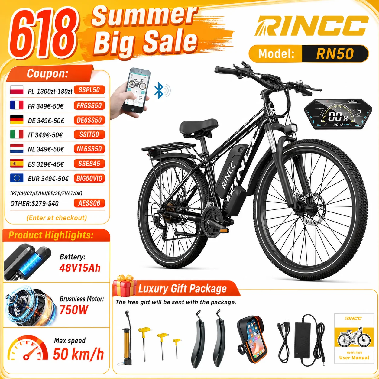 Vélo électrique 750W, batterie amovible 48V15Ah, pneus 29 pouces, vélo de ville, vélo de montagne pour adulte