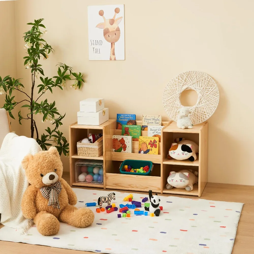 Montessori Bookshelf and Toy Storage 3-Section Kids Bookshelf for Organizing Books