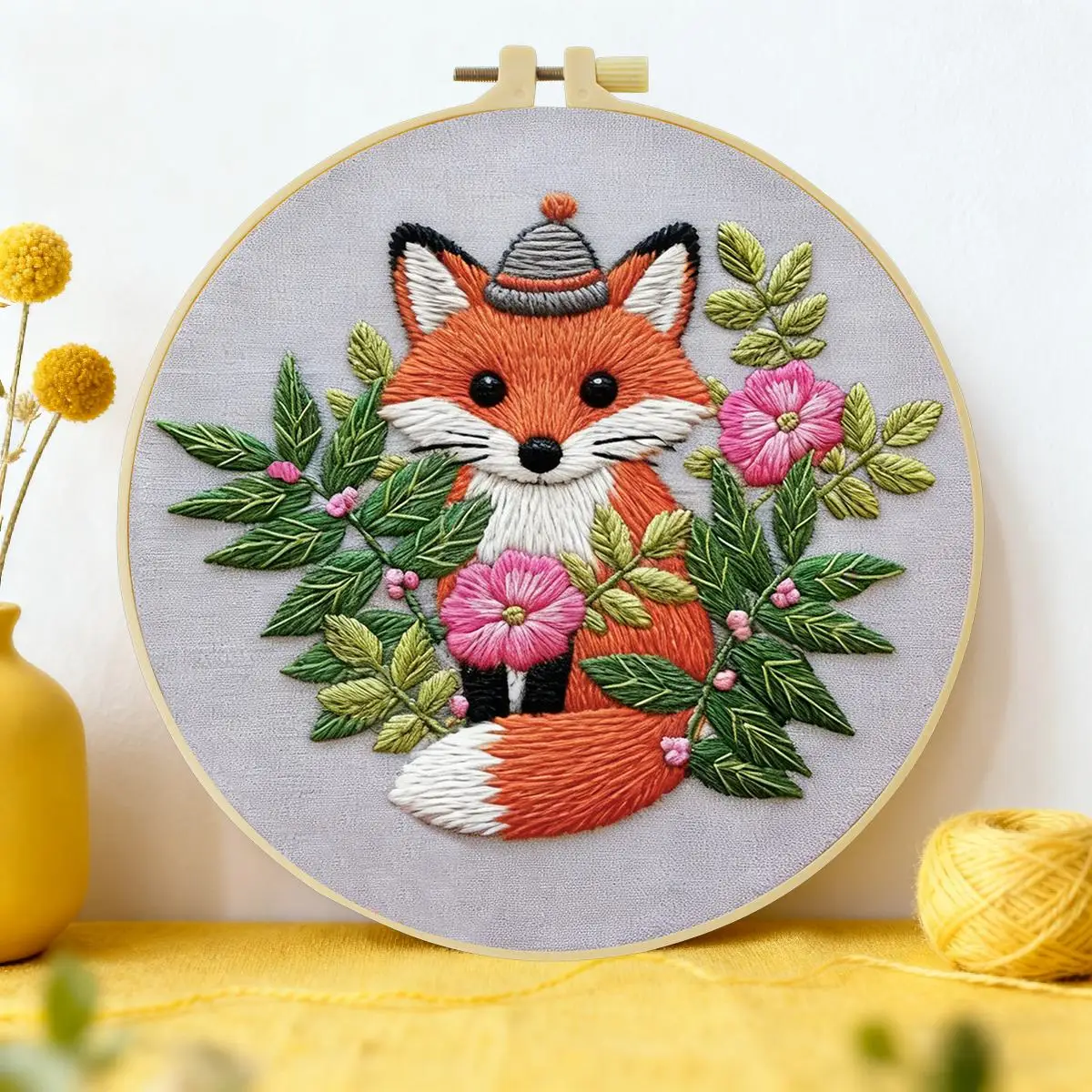 1 Stück 20X20CM/15X15CM 7,87/6,3 Zoll Fuchs-Stickerei-Starter-Kit DIY-Kit DIY-Stickerei-Set Handarbeiten Malerei Nadelkunst – Detail 2