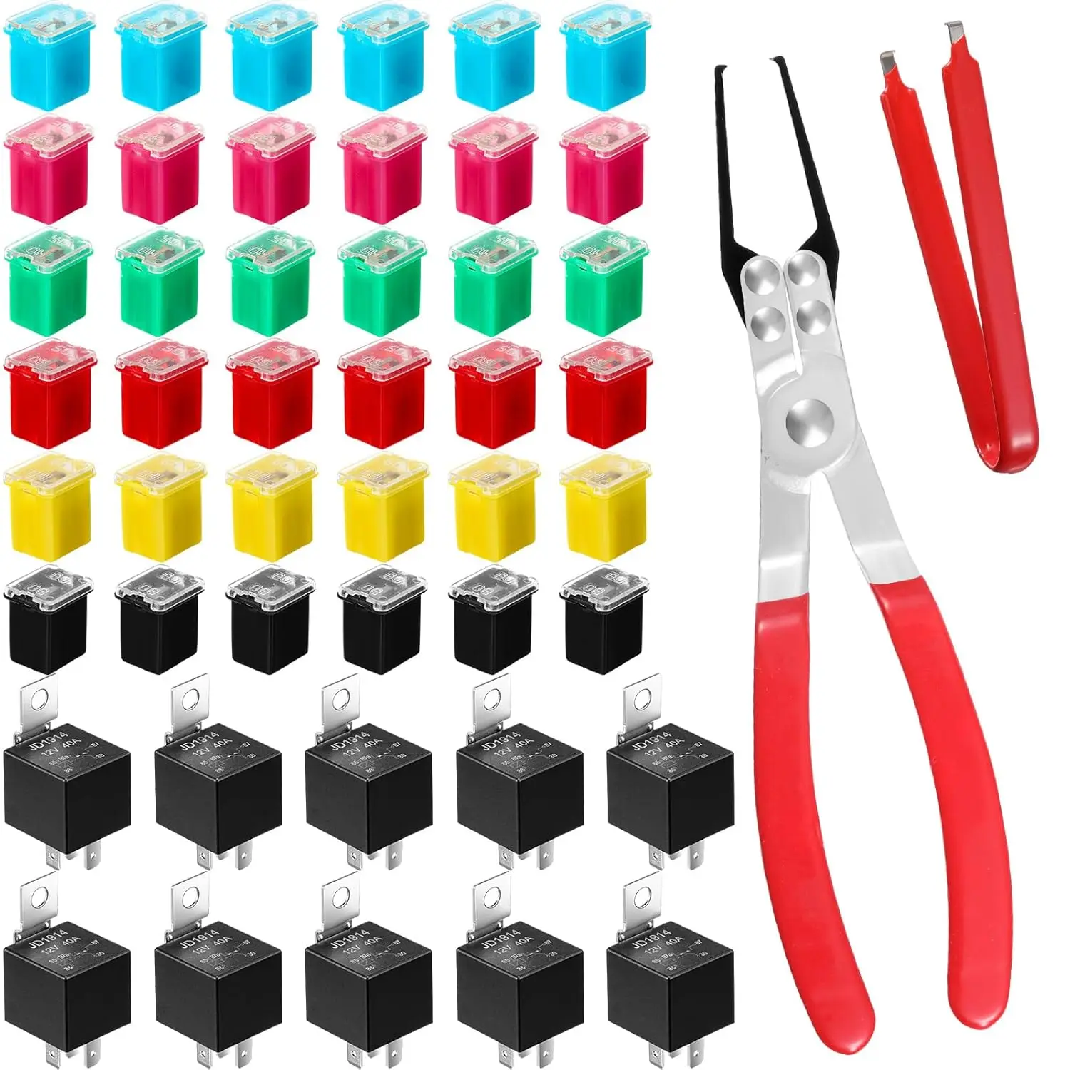 

36Pcs Car Fuse Kit with Puller, Relay & Remover Tool, 10Pcs 30/40A 5-Pin 12V Relays (Natural)