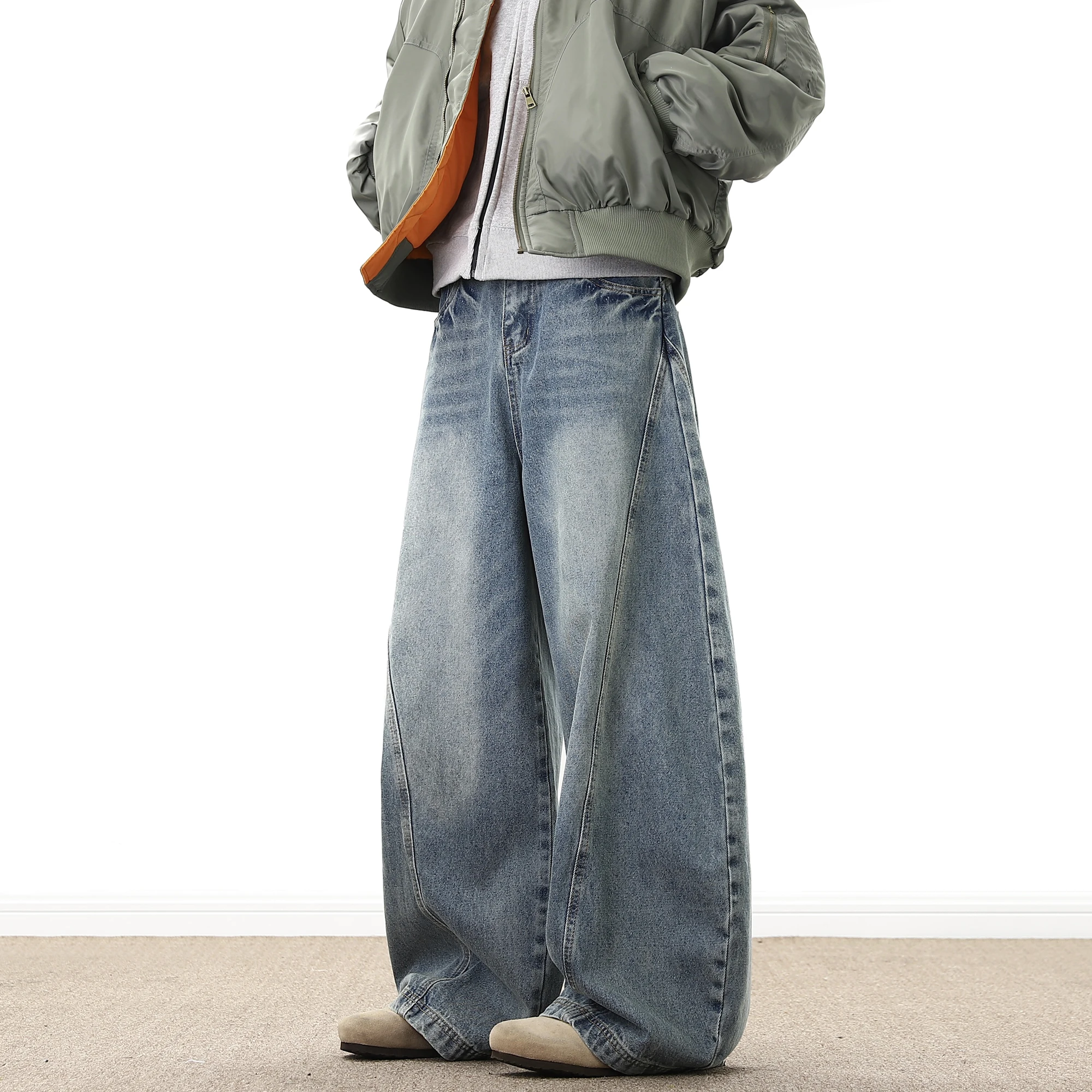 Wide Leg Denim Pants Male Loose Cowboy Mopping Trousers baggy Men's Jeans  Fashion Handsome Washed Streetwear Casual