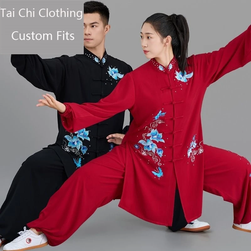 

Double Silk Linen Fire Tai Ji Suit Women's Spring and Autumn New Magneta Men's Chinese Style Shadowboxing Clothing