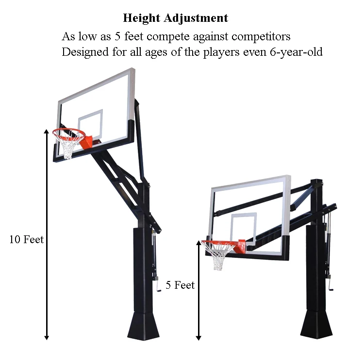 Soporte de aro de baloncesto de altura ajustable de 72 pulgadas, tablero de vidrio templado, soporte de acero, aro de baloncesto con borde