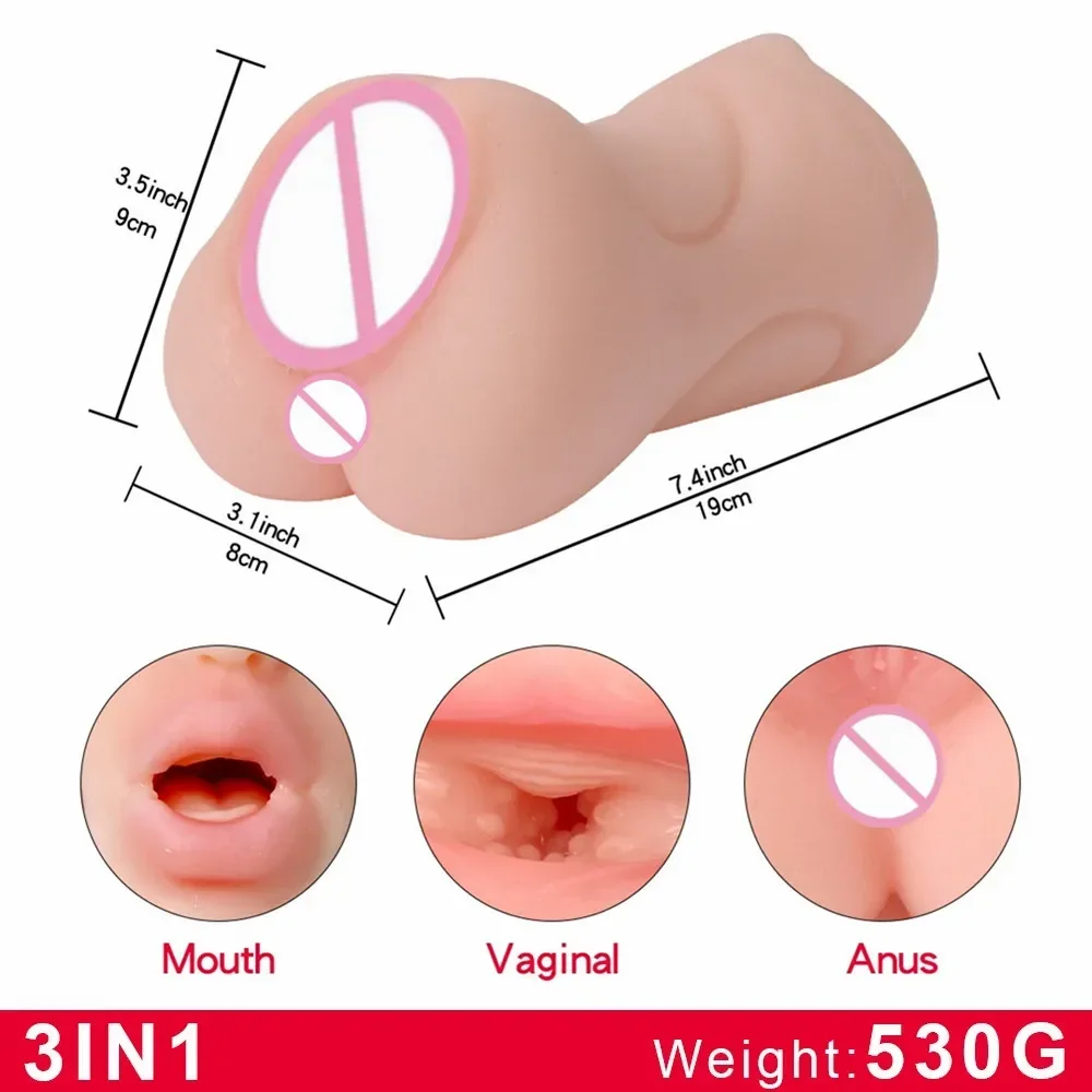 Male Masturbator 3 In 1 Realistic Vagina Sexy Toys For Men Pocket Pusssy Pussy Blowjob Masturbation No Vibrator Adults Sex Goods