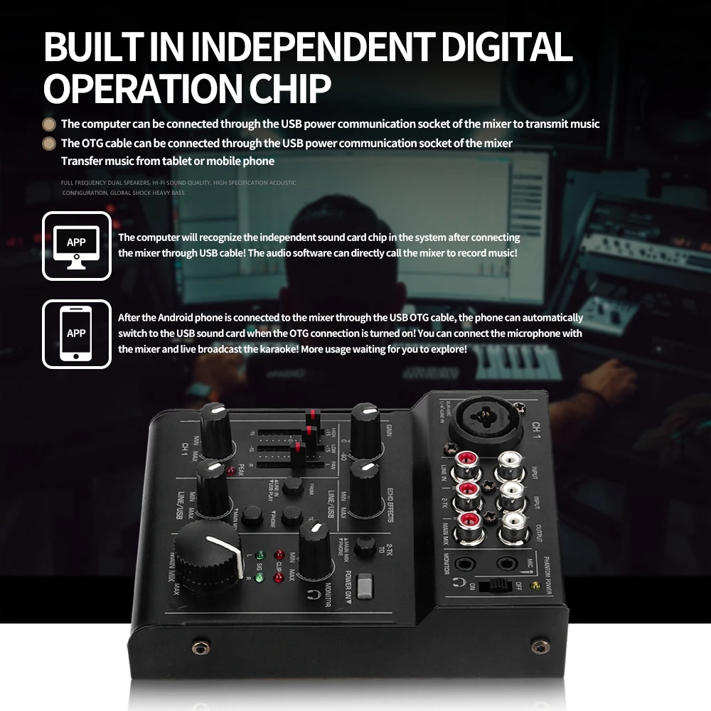 Mini mischen konsole, 5-kanal mikrofon linie, digitale audio live singen aufnahme soundkarte, USB audio interface