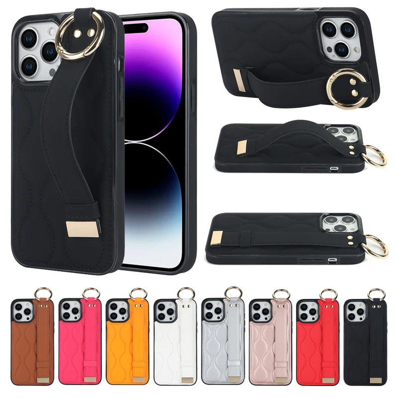 

Anti Fall Ring Wrist Strap Leather Case For iPhone 15 Plus 14 Pro 13 Pro 13 Mini 12 Pro Max 11 Pro Max SE 2020 X XS XR 8 7 Plus