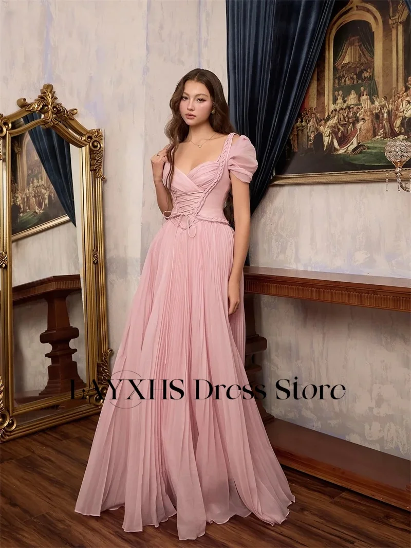 LAYXHS – robe de soirée trapèze à lacets, col en v, longueur au sol, robes de bal personnalisées pour femmes