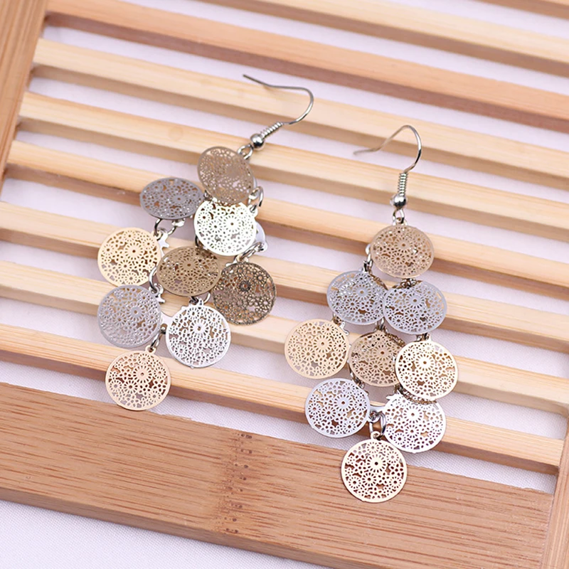 Nine Piece Round Flower Earrings Exquisite Hollow Out Filigree Earrings for Women Fashion