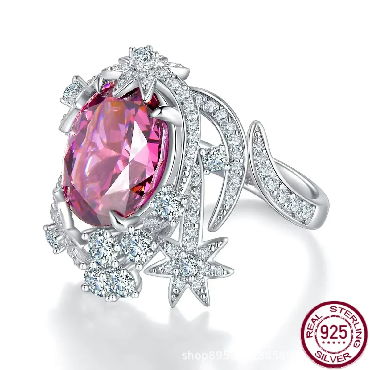 

New popular s925 silver full diamond 8-carat sub tooth black water droplet luxury luxury fashion ring wedding jewelry