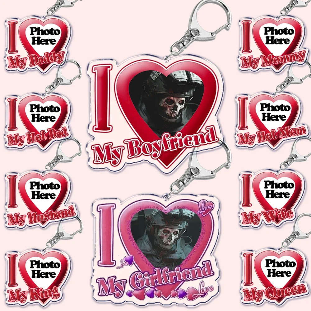 

Custom Text I Love My Boyfriend Girlfriend Keychains Key Chain Photo Wife Hot Mom Dad King Queen Idol Baby Family Keychains Gift