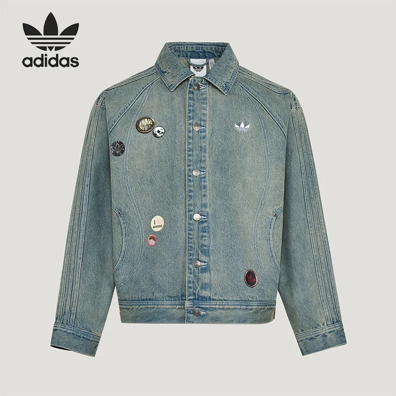 Adidas Clover Men's Casual Denim Sports Fashion Lapel Jacket KT6363