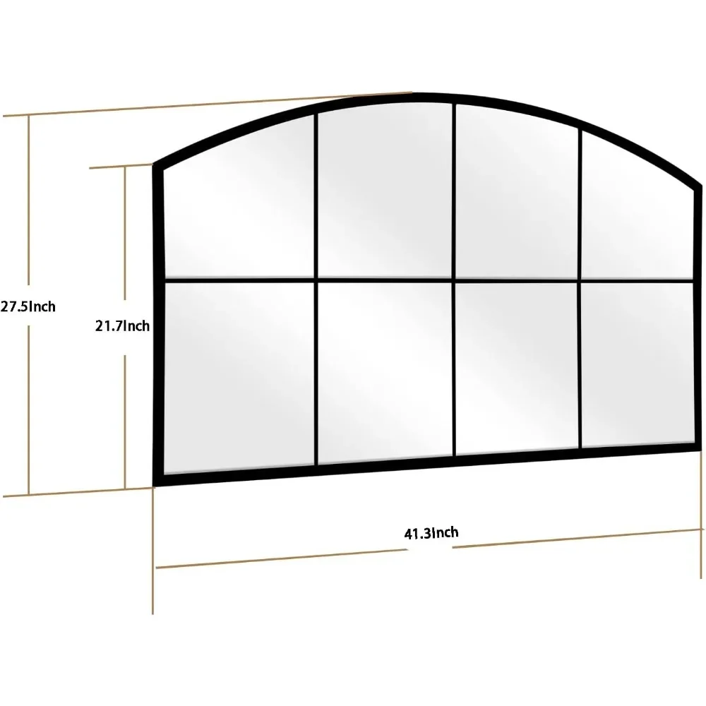 42“X28” Wide Window Pane Black Mirror,Farmhouse Arched Wall Mirror,Grid Mirror for Fireplace/Entryway/Hallway/Living Room