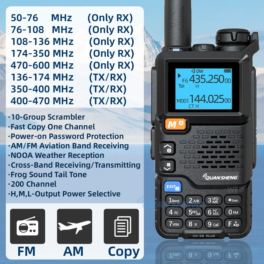 Quansheng UV 5R Plus Walkie Talkie Portable Am Fm Two Way Radio Commutator VHF Station K5 Receiver Ham Wireless Set Long Range