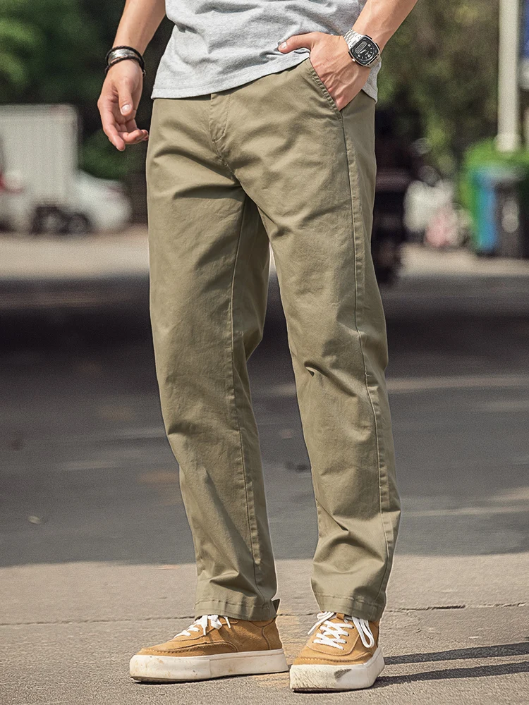 

Light een Straight Leg Casual Pants Men's Pure Cotton Stretchy Thin Summer Workwear Trousers Faionable Urban Sle