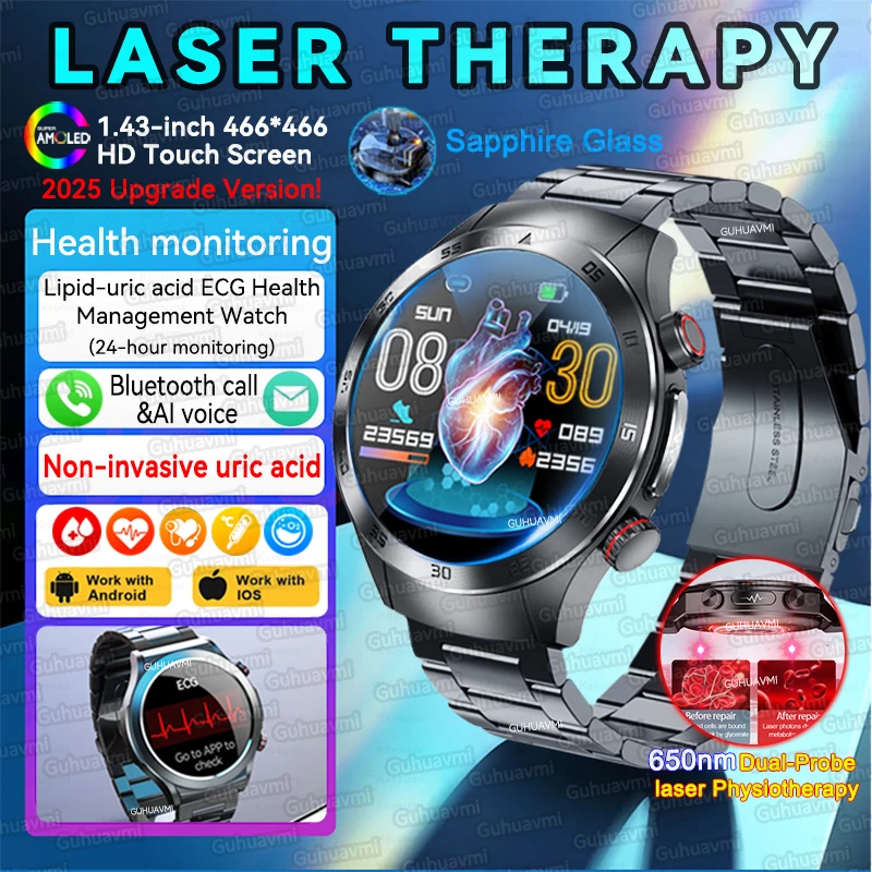 Para xiaomi preciso terapia a laser pulseira ácido úrico lipídios no sangue ecg + ppg saúde relógio inteligente bluetooth chamada smartwatches 2025 novo