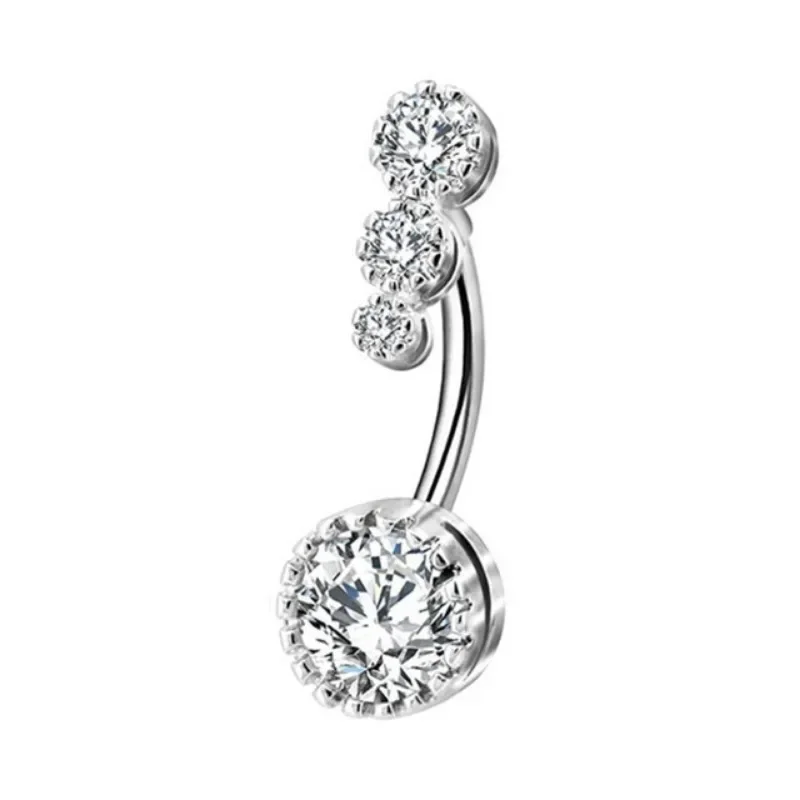 Zircon Heart Belly Button Rings for Women Nombril Ombligo Navel Ring Surgical Steel Barbell Crystal Round Body Piercing Jewelry